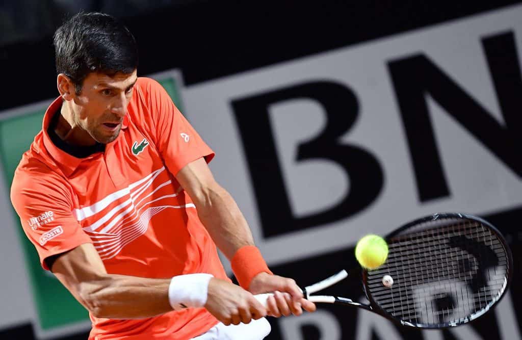 Novak Djokovic durante il match con Juan Martin Del Potro al Centrale del Foro Italico - Foto ANSA