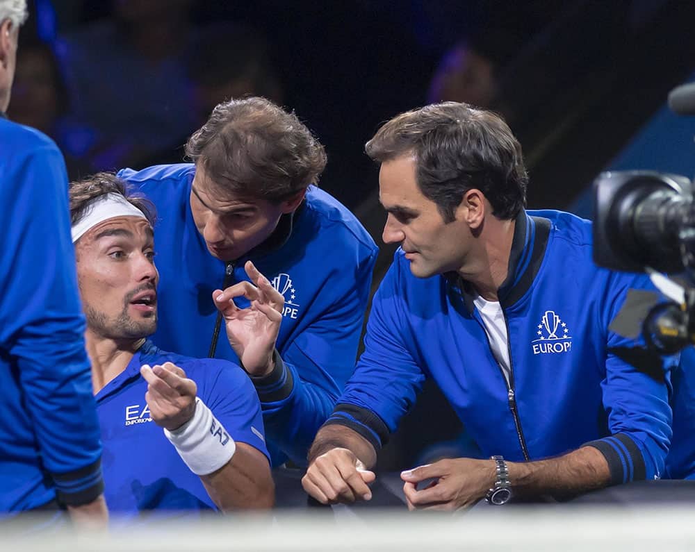 Fabio Fognini con Rafa Nadal e Roger Federer
