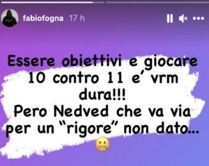 Post di Fognini contro Nedved