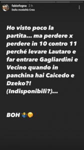 Fognini se la prende con Inzaghi per l’uscita dell’Inter dalla Champions