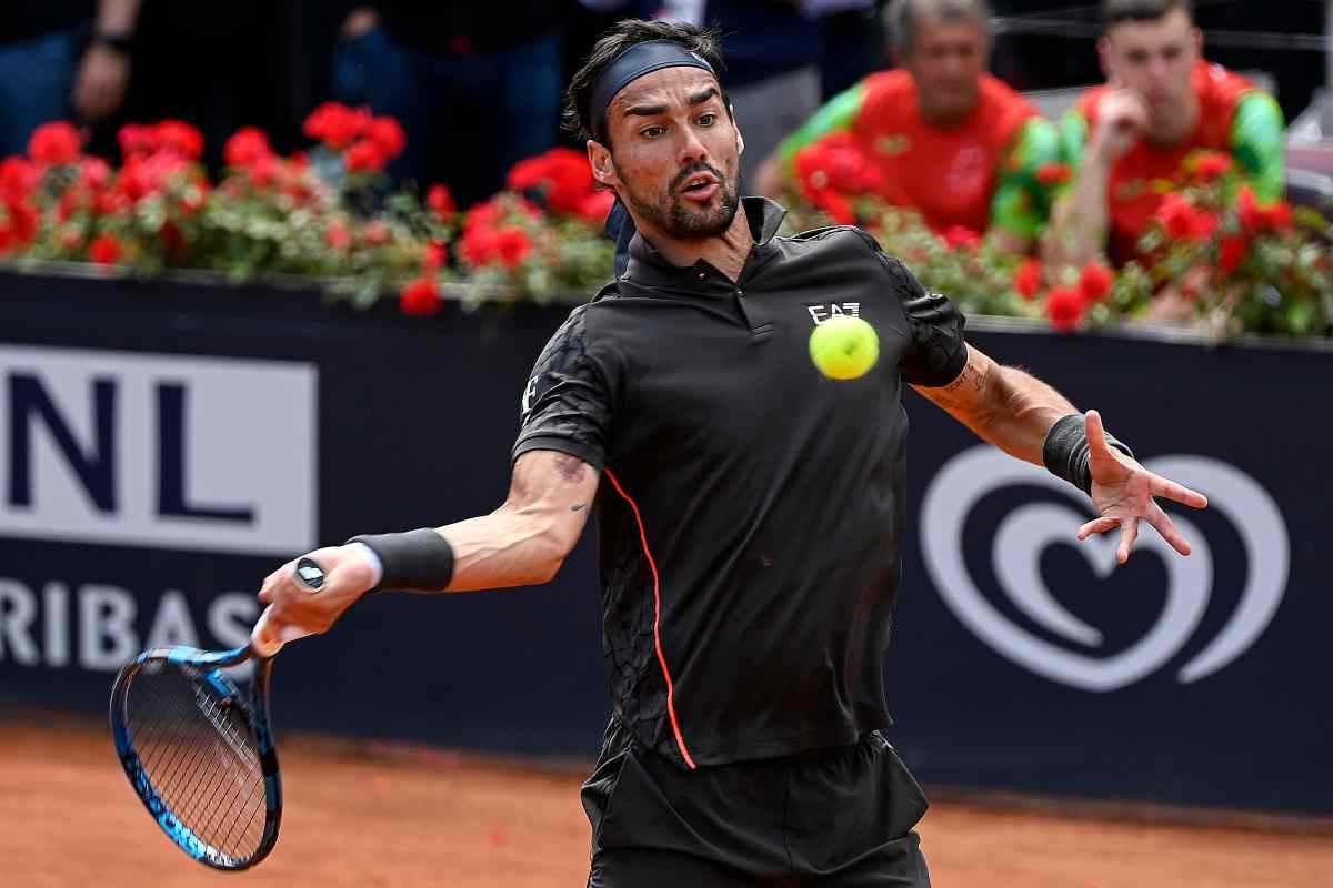 Fabio Fognini in azione con il dritto