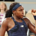 Coco Gauff esulta dopo aver fatto un punto