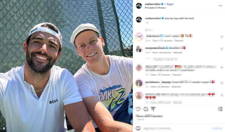Post Instagram di Berrettini con Sinner