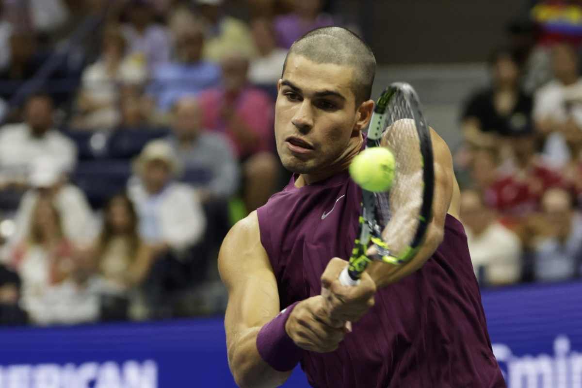 Carlos Alcaraz in azione allo US Open