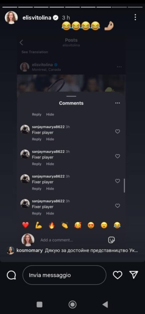 Screenshot dalle storie Instagram di Svitolina