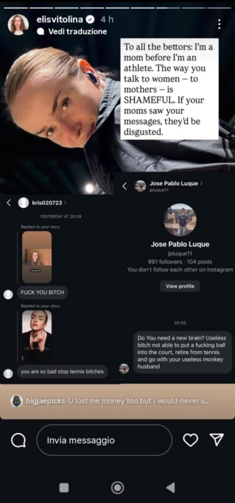 Screenshot dalle storie Instagram di Svitolina