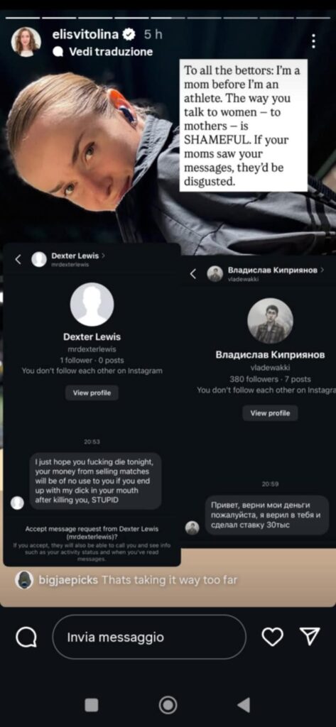 Screenshot dalle storie Instagram di Svitolina