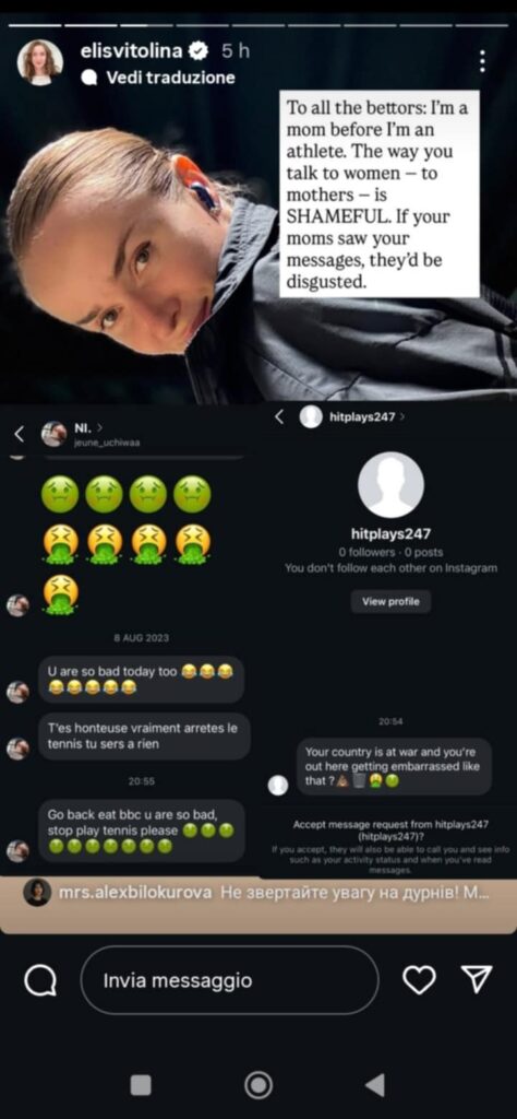 Screenshot dalle storie Instagram di Svitolina