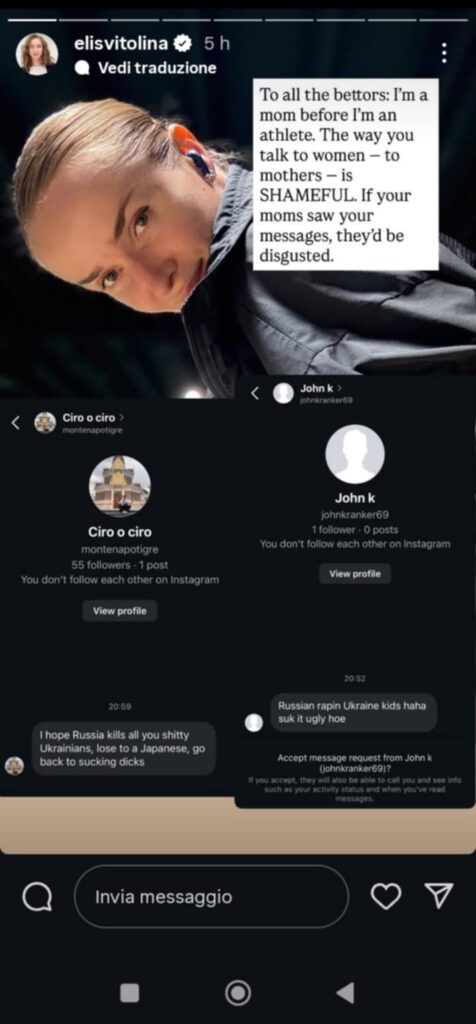 Screenshot dalle storie Instagram di Svitolina