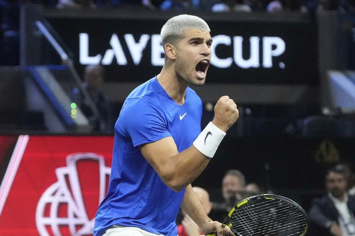 Carlos Alcaraz esulta in Laver Cup