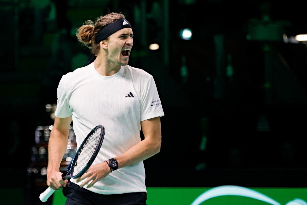 Zverev esulta urlando in direzione del suo angolo
